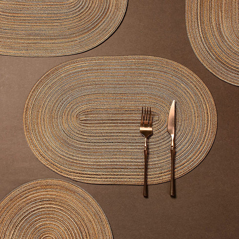 AHHFSMEI Oval Braided Placemats 12x18 Inch Oval Table Mats for Dining Tables Natural Woven Heat Resistant Place mats Set of 6 (Multi Brown)