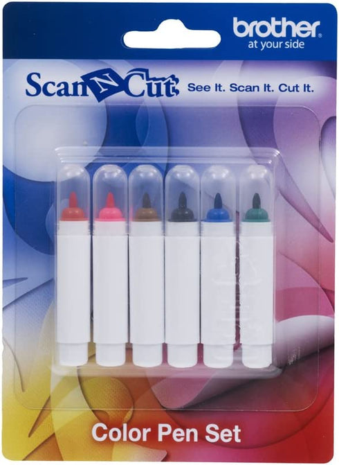 Brother ScanNCut Pen Set CAPEN1, 6-Piece Color Permanent Ink Markers for Drawing and Writing, Includes Red, Pink, Brown, Black, Blue and Green