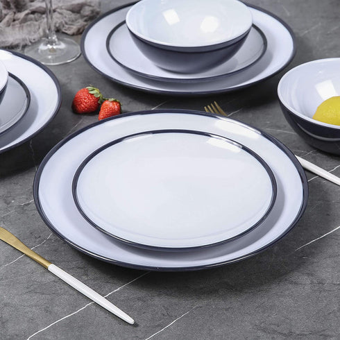 Melamine Dinnerware Set - 12pcs dinnerware set Indoor and Outdoor use, Two-color Design Dishes Dinnerware Set for 4,Dishwasher Safe, Blue