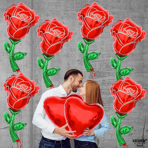 Big Rose Flower Balloon, 37 Inch - Pack of 6 | Valentines Day Balloons for Valentines Day Decor | Rose Balloons, Romantic Decorations Special Night | Flower Shape Balloon, Valentines Day Decoration