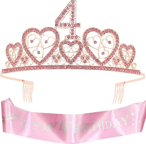4th Birthday Gifts for Girl, Birthday Crowns for Girl 4,4th Birthday Sash and Crown,4th Sash Birthday Girl, Birthday Gifts for 4 year old Girls,4th Birthday Party Supplies,4th Birthday Crown