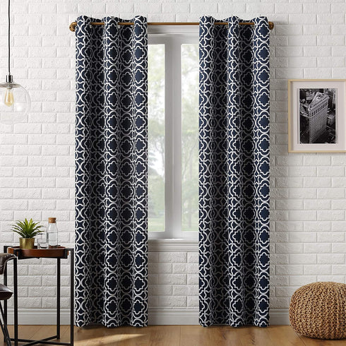 Sun Zero Barnett Trellis Blackout Grommet Curtain Panel, 40 in x 63, Navy Blue