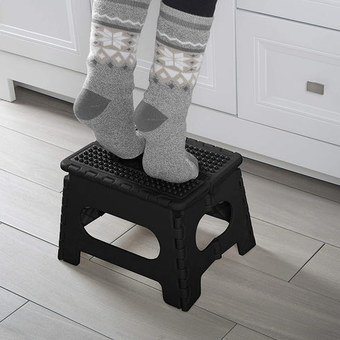 Simplify Black, Sturdy and Safe, Carrying Handle, Easy to Open, for Kitchen, Bathroom, Bedroom, or Adults 9" Anti-Skid Folding Step Stool, Lightweight