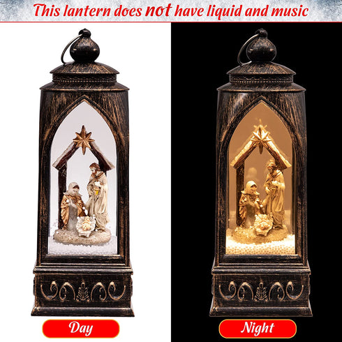 Christmas Snow Globe Lantern Decorations - Xmas Nativity Figurines USB Cable Batteries Operated Plastic Party Decor(No Batteries & No Liquid & No Music)