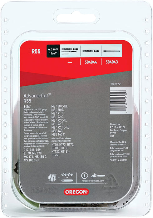 Oregon R55 AdvanceCut Chainsaw Chain for 16-Inch Bar -55 Drive Links low-kickback chain fits several Stihl models