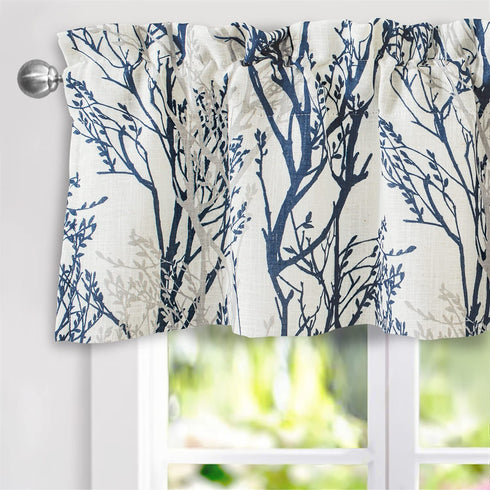 DriftAway Tree Branch Linen Blend Abstract Ink Printing Lined Thermal Insulated Window Curtain Valance Rod Pocket 52 Inch by 14 Inch Plus 2 Inch Header Blue