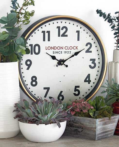 Deco 79 52584 Wall Clock, White/Oak Brown/Black/Red/Brass