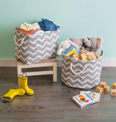 DII Polyester Container with Handles, Chevron Storage Bin, Large, Gray