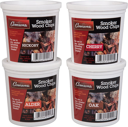 Oak, Cherry, Hickory, and Alder Wood Smoking Chips- 4 Pints - Wood Smoker Shavings Value Pack- Resealable Pints of Extra Fine Cut Sawdust - Perfect for Smoking Guns, Smokers, Smoke Boxes (0.473176 L)