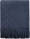 PHF Acrylic Knit Throw Blanket 50 x 60 inches, Lightweight Soft Cozy Decorative Woven Blanket with Tassels for Couch, Bed, Sofa, Chair, Home Travel, Suitable for All Seasons, Navy