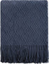 PHF Acrylic Knit Throw Blanket 50 x 60 inches, Lightweight Soft Cozy Decorative Woven Blanket with Tassels for Couch, Bed, Sofa, Chair, Home Travel, Suitable for All Seasons, Navy