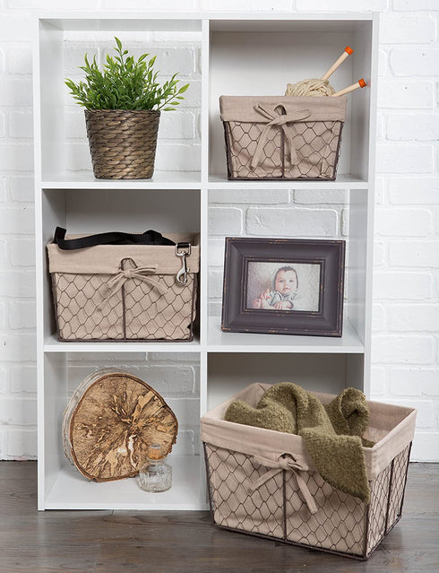 DII Farmhouse Chicken Wire Storage Baskets with Liner, Set of 3, Rustic Natural, Assorted Sizes