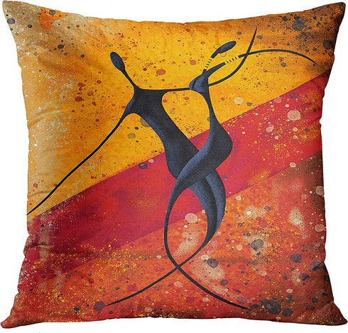 Emvency Set of 4 Throw Pillow Covers Modern Artistic Red and Orange Oil Painting Couple Dancing African Ethnic Tribe Decorative Pillow Cases Home Decor Standard Square 18x18 Inches Pillowcases