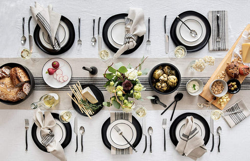 Pure Linen Stripe Table Runner Black and Natural, 14 x 48 Inch 100% Pure Linen Farmhouse Stripe, Machine Washable Fabric Table Runner by Solino Home
