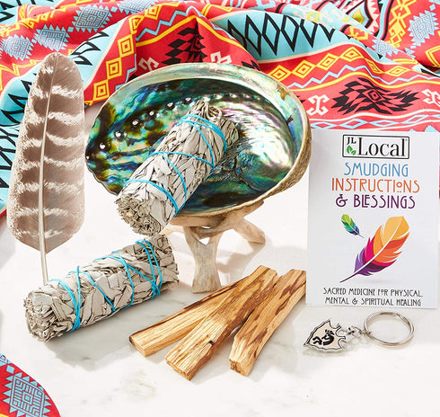 Smudge Kit - White Sage, Palo Santo, Abalone Shell, Smudging Feather, Kokopelli Keychain! Healing, Purifying, Meditating & Incense (Essentials Plus)