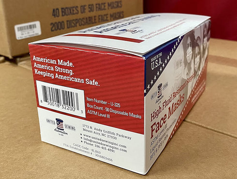 MADE IN USA -ASTM Level 3 - Disposable Face Masks - 3-ply - 50ct - Adjustable Fit