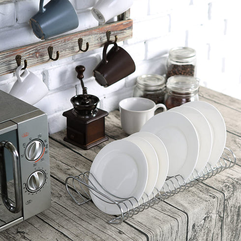 MyGift Chrome Plated Metal Kitchen Dish Plate Storage Organizer and Drying Rack, Holds up to 21 Dinner, Salad, and Dessert Round Plates