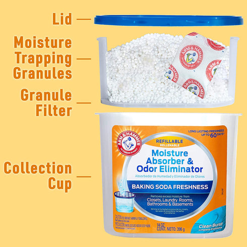 Arm & Hammer Clean Burst Moisture Absorber and Odor Eliminator Refill, 2 Pack, 14 Oz. Each, White, 28 Ounces