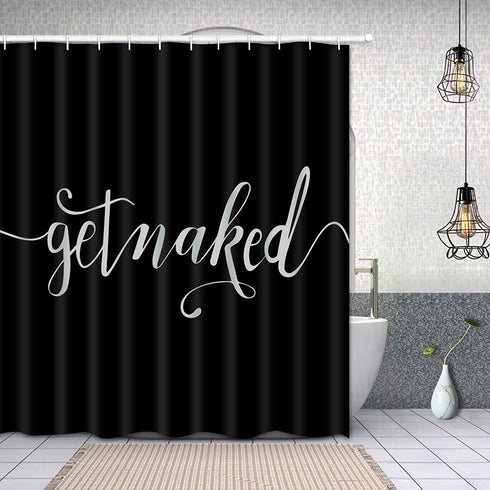 TAMOC Get Naked Shower Curtain Funny Quotes Shower Curtain with 12 Hooks, Waterproof Durable Shower Curtain for Bathroom, Black and White Modern Bathroom Decor, 69" — 70"
