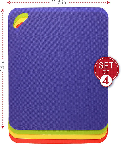 Dexas Mini Heavy Duty Grippmat Flexible Cutting Board Set of Four, 11.5 x 14 inches, Blue, Green, Yellow and Red,6554PK