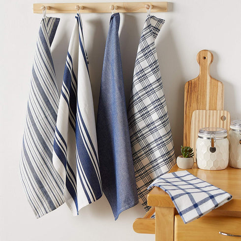 DII Assorted Woven, Kitchen Dishtowel Set, 18x28, Nautical Blue, 5 Piece