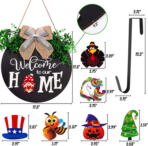 jollylife Welcome Sign Front Door Decorations + Wreath Hanger + 21PCS Interchangeable Seasonal Plaques -St Patricks Day/Easter/Spring Decor Home Porch Indoor Outdoor Hanging Ornaments Gifts