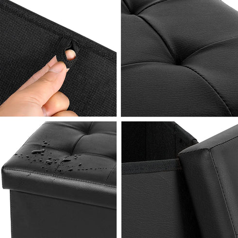 B FSOBEIIALEO Folding Storage Ottoman Footrest Stool Faux Leather Seat Chest Black 12.6"X12.6"X12.6"