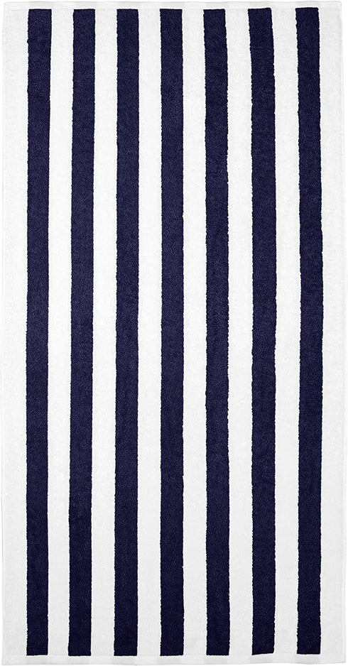 Amazon Basics Cabana Stripe Beach Towel - Pack of 2, Navy Blue