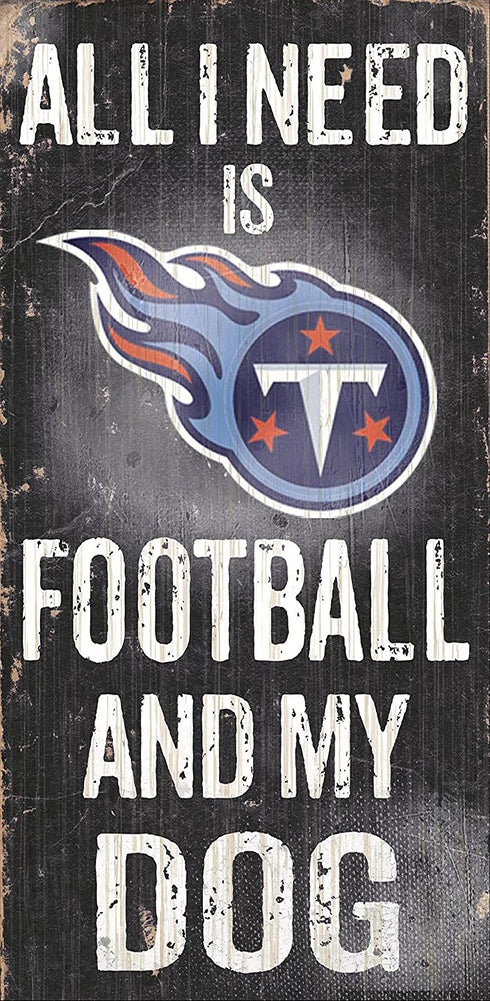 Tennessee Titans Wood Sign - Football and Dog 6"x12"