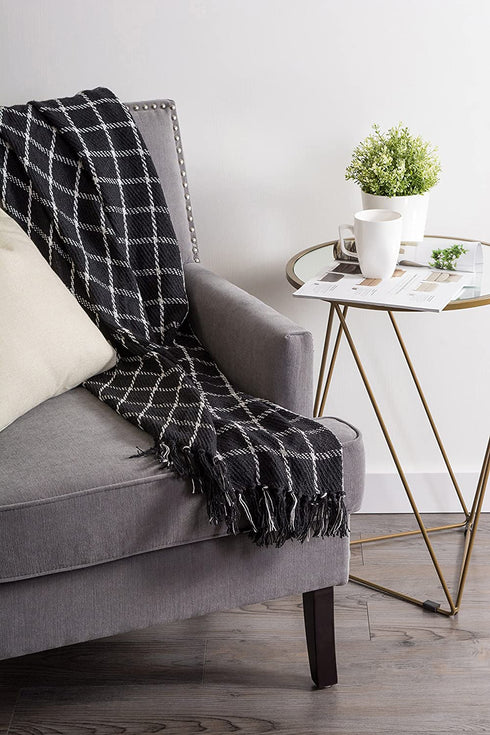 DII Checkered Plaid Throw, 50 x 60 inches, 1-Piece, Black