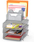 SimpleHouseware 3-Pack Stackable Desk File Document Letter Tray w/ 5 Compartments Step File Organizer, Silver