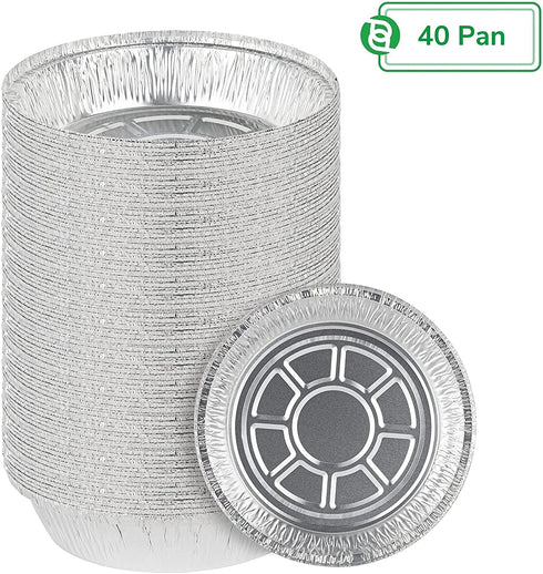 PARTY BARGAINS Round Heavy Duty Disposable Aluminum Pans. For Baking, Roasting. BBQ, Perfect in kitchen, for Takeout Food, Catering, Picnic, Camping (9 Inch no lids, 40)