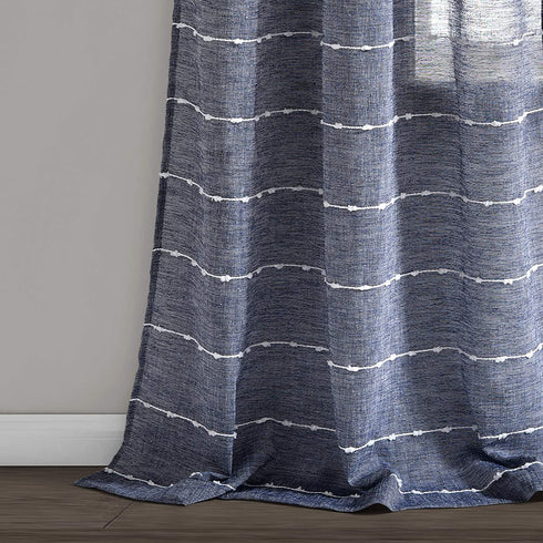 Lush Decor Navy Farmhouse Textured Grommet Sheer Window Curtain Set (84" x 38")