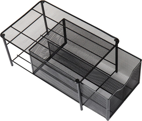 Mind Reader 'CABASKDR' Black Metal Mesh Storage Basket with Sliding Drawer and Steel Mesh Platform On Top