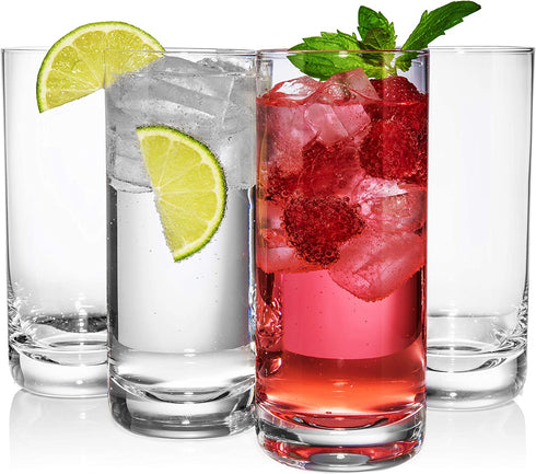 JoyJolt Stella Crystal Highball Glasses Barware Collins Tumbler for Water, Juice, Beer, and Cocktail (Set of 4)-14.2-Ounces