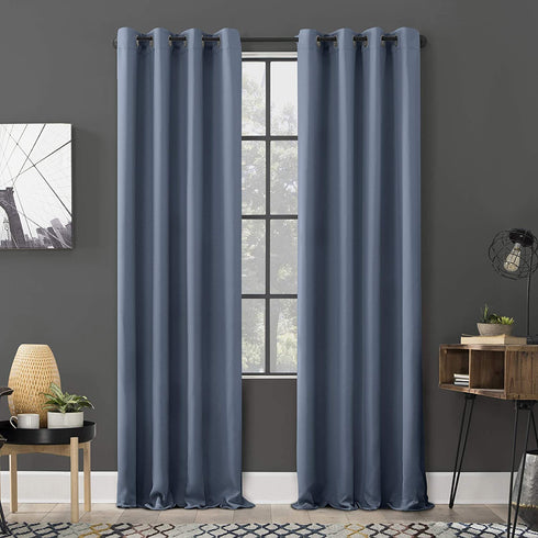 Sun Zero Soho 2-pack Blackout Energy Efficient Grommet Curtain Panel Pair, 54" x 84", Denim Blue