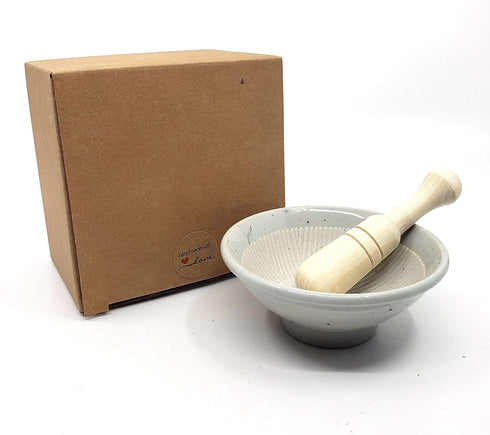 The Elixir Eco Green 4 Inches Mini Porcelain Mortar and Natural Wood Pestle Herb Grinder Pill Crusher Food Safe Spice Grinder Molcajete