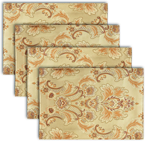 NYSMXF Gold Placemats for Dining Table Set of 4 Table Runner Luxury Thick Lined Damask Christmas Holiday Lace Beaded Cloth Runners (Gold, 4 Piece 13×18 Placements)