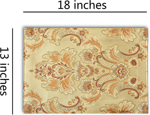 NYSMXF Gold Placemats for Dining Table Set of 4 Table Runner Luxury Thick Lined Damask Christmas Holiday Lace Beaded Cloth Runners (Gold, 4 Piece 13×18 Placements)