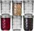 Ball Mason Quilted Crystal Jars 8 oz Regular Mouth Glass Bundle with Non Slip Jar Opener- Set of 6 Half Pint Size Mason Jars - Canning Glass Jars with Lids