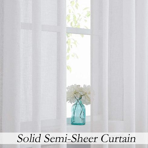Central Park White Semi Sheer Window Curtain Panels Linen Texture Solid Window Treatment Sets Drape Pairs Rod Pocket Curtains for Living and Bedroom Farmhouse 63 inches Long, 2 Panels