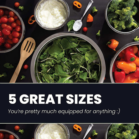 Meal Prep Stainless Steel Mixing Bowls Set, Home, Refrigerator, and Kitchen Food Storage Organizers | Ecofriendly, Reusable, Heavy Duty By WHYSKO (With Red Lids)