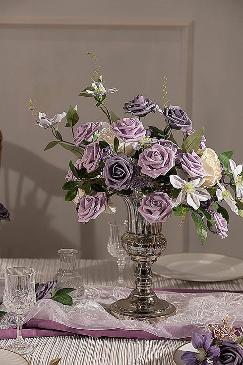 TINGE TIME Artificial Flowers for Decoration Rose 25pcs African Violet Purple Fake Roses with Stem for DIY Wedding Bouquets Centerpieces Bridal Shower Party Home Decorations