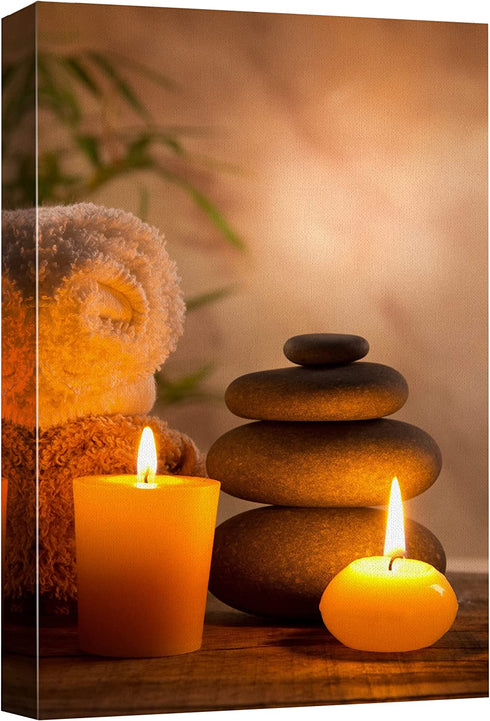 wall26 Canvas Print Wall Art Massage Stones with Atmospheric Candles Floral Nature Photography Realism Zen Scenic Relax/Calm Multicolor for Living Room, Bedroom, Office - 24"x36"