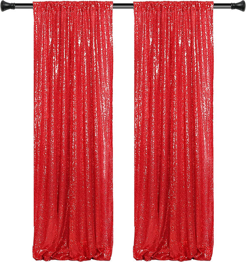 Kmhesvi Red Sequin Backdrop Curtains - 2 Panels 2.5x8.5Ft Photography Background Red Glitter Backdrop Curtains Sparkly Birthday Baby Shower Wedding Party Background Decorations