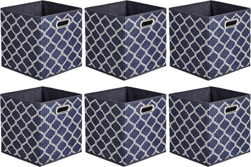Amazon Basics Collapsible Fabric Storage Cubes with Oval Grommets - 6-Pack, Trellis