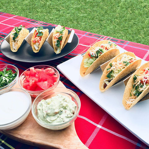 6 Pack Jumbo Taco Holder Stands - Stainless Steel Taco Racks - Metal Taco Trays - Restaurant Grade Stainless Steel for Fuller Sized Tacos - Oven and Dishwasher Safe - Soft and Hard Shell Taco Holders