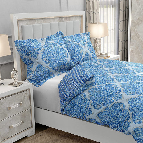 Lux Decor Collection Duvet Cover - 3 Pc Queen Duvet Cover Set - Soft Microfiber Zipper Closure Bedding - Comforter Cover with Matching Pillow Shams (Full/Queen, Medallions Blue)