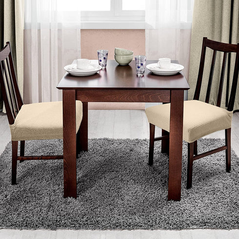 4 Pieces Chair Seat Covers Chair Slipcovers Dining Chair Covers Elastic Seat Protector Soft Stretch Slipcovers Removable Chair Protector Cover for Kitchen Dining Room Wedding (Beige)