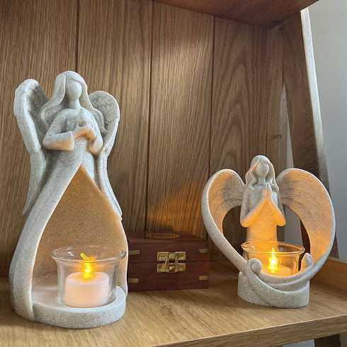 OakiWay Memorial Gifts Angel Figurines Tealight Candle Holder, Sympathy Gifts for Loss of Loved One, W/ Flickering Led Candle, Bereavement, Grief, Funeral, Remembrance, Memory Home Decorations